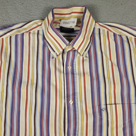 Paul & Shark Shirt Mens Size XL Purple Yellow Striped Button Up Short Sleeve - Picture 2 of 7